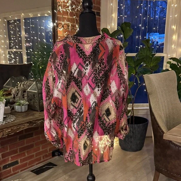 Ruby Rd. Pink and Black Geometric Blouse - Picture 3 of 5
